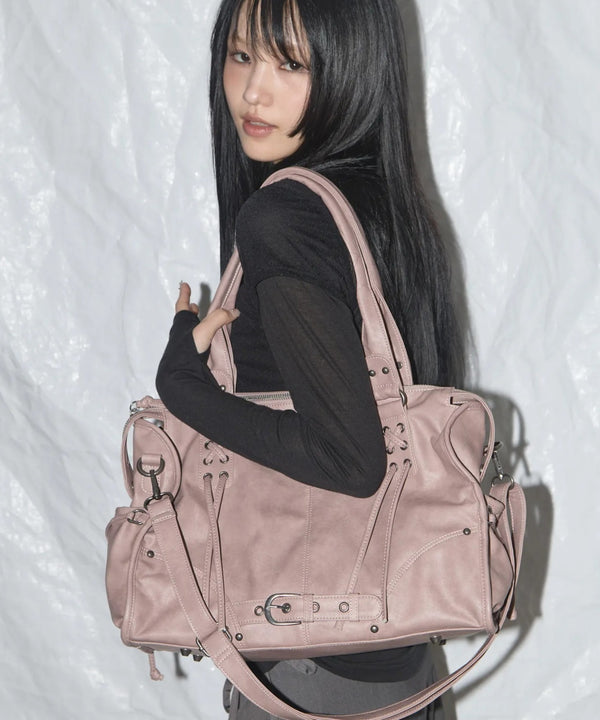 FANCY CLUB(ファンシークラブ)/大容量 2WAY ヴィンテージ ウォッシング ショルダー トートバッグ/BELTED WASHING LEATHER BAG | AT1252068 | ピンク