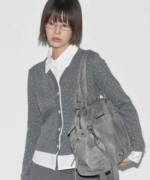 FANCY CLUB(ファンシークラブ)/大容量 2WAY ヴィンテージ ウォッシング ショルダー トートバッグ/BELTED WASHING LEATHER BAG | AT1252068 | グレー