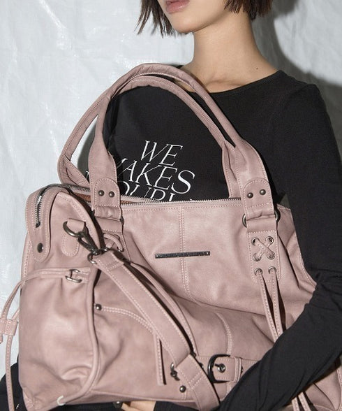 FANCY CLUB(ファンシークラブ)/大容量 2WAY ヴィンテージ ウォッシング ショルダー トートバッグ/BELTED WASHING LEATHER BAG | AT1252068 | ピンク