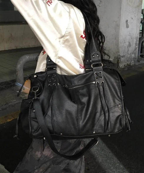 FANCY CLUB(ファンシークラブ)/大容量 2WAY ヴィンテージ ウォッシング ショルダー トートバッグ/BELTED WASHING LEATHER BAG | AT1252068 | ブラック