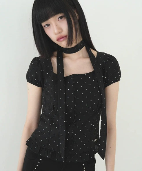 ILLIGO(イリゴ)/チョーカー付き リボン タイ スクエアネック ブラウス/RIBBON TIE SQUARE NECK BLOUSE | AT2252071 | ブラック系その他