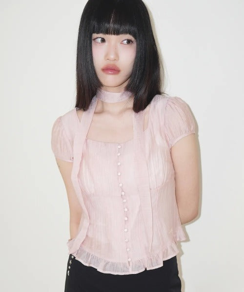 ILLIGO(イリゴ)/チョーカー付き リボン タイ スクエアネック ブラウス/RIBBON TIE SQUARE NECK BLOUSE | AT2252071 | ピンク