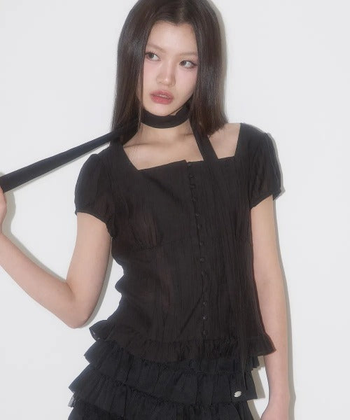 ILLIGO(イリゴ)/チョーカー付き リボン タイ スクエアネック ブラウス/RIBBON TIE SQUARE NECK BLOUSE | AT2252071 | ブラック