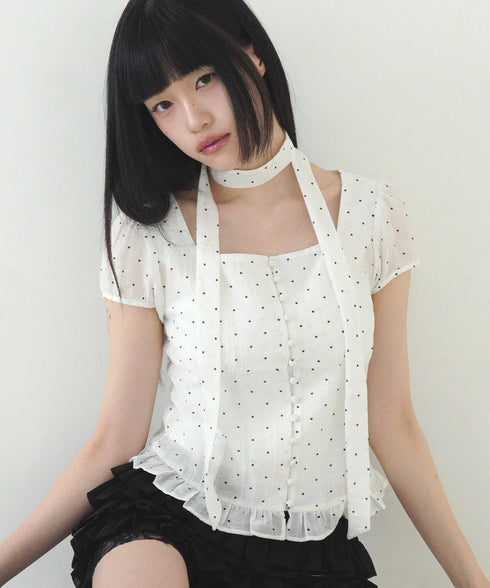 ILLIGO(イリゴ)/チョーカー付き リボン タイ スクエアネック ブラウス/RIBBON TIE SQUARE NECK BLOUSE | AT2252071 | ホワイト系その他
