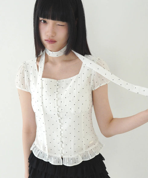 ILLIGO(イリゴ)/チョーカー付き リボン タイ スクエアネック ブラウス/RIBBON TIE SQUARE NECK BLOUSE | AT2252071 | ホワイト系その他