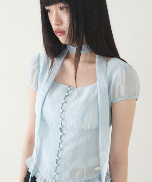ILLIGO(イリゴ)/チョーカー付き リボン タイ スクエアネック ブラウス/RIBBON TIE SQUARE NECK BLOUSE | AT2252071 | ブルー