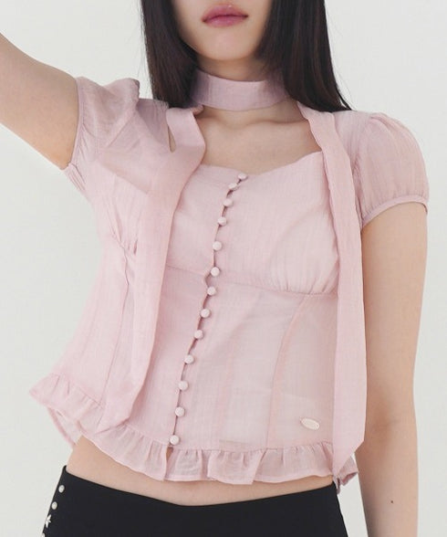 ILLIGO(イリゴ)/チョーカー付き リボン タイ スクエアネック ブラウス/RIBBON TIE SQUARE NECK BLOUSE | AT2252071 | ピンク
