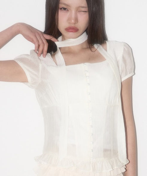 ILLIGO(イリゴ)/チョーカー付き リボン タイ スクエアネック ブラウス/RIBBON TIE SQUARE NECK BLOUSE | AT2252071 | クリーム