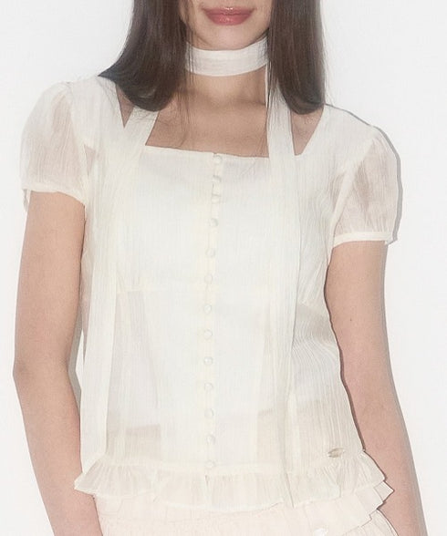 ILLIGO(イリゴ)/チョーカー付き リボン タイ スクエアネック ブラウス/RIBBON TIE SQUARE NECK BLOUSE | AT2252071 | クリーム