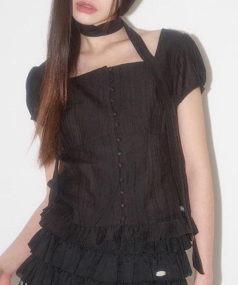 ILLIGO(イリゴ)/チョーカー付き リボン タイ スクエアネック ブラウス/RIBBON TIE SQUARE NECK BLOUSE | AT2252071 | ブラック
