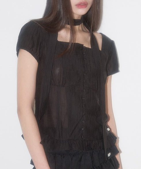 ILLIGO(イリゴ)/チョーカー付き リボン タイ スクエアネック ブラウス/RIBBON TIE SQUARE NECK BLOUSE | AT2252071 | ブラック