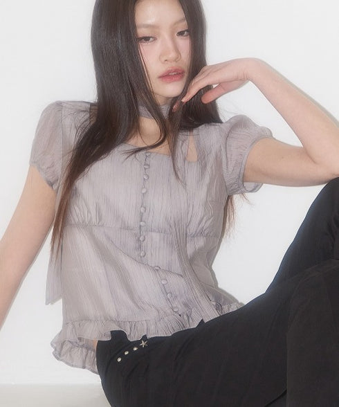ILLIGO(イリゴ)/チョーカー付き リボン タイ スクエアネック ブラウス/RIBBON TIE SQUARE NECK BLOUSE | AT2252071 | グレー