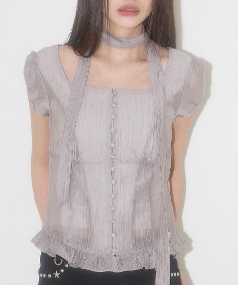 ILLIGO(イリゴ)/チョーカー付き リボン タイ スクエアネック ブラウス/RIBBON TIE SQUARE NECK BLOUSE | AT2252071 | グレー