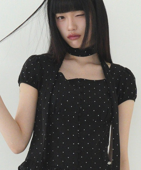 ILLIGO(イリゴ)/チョーカー付き リボン タイ スクエアネック ブラウス/RIBBON TIE SQUARE NECK BLOUSE | AT2252071 | ブラック系その他