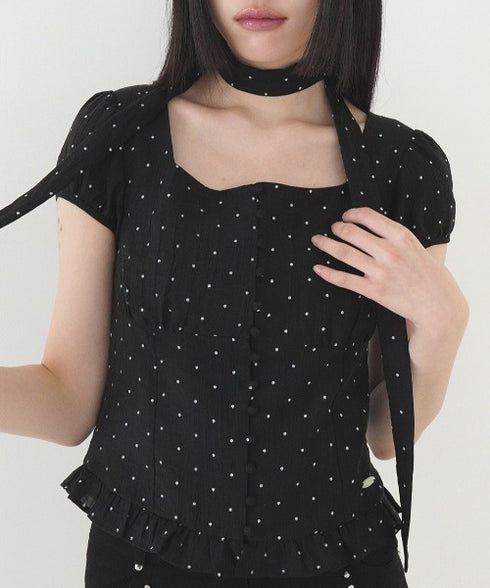 ILLIGO(イリゴ)/チョーカー付き リボン タイ スクエアネック ブラウス/RIBBON TIE SQUARE NECK BLOUSE | AT2252071 | ブラック系その他