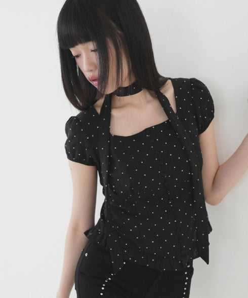 ILLIGO(イリゴ)/チョーカー付き リボン タイ スクエアネック ブラウス/RIBBON TIE SQUARE NECK BLOUSE | AT2252071 | ブラック系その他