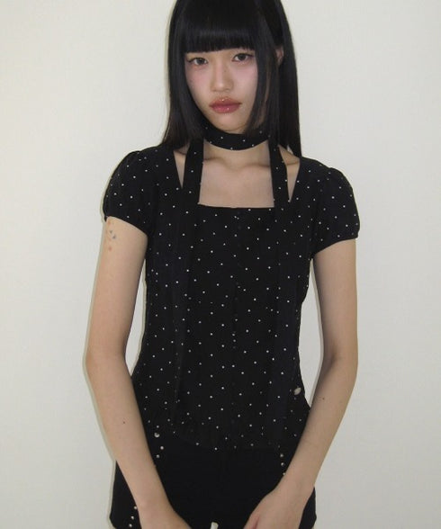 ILLIGO(イリゴ)/チョーカー付き リボン タイ スクエアネック ブラウス/RIBBON TIE SQUARE NECK BLOUSE | AT2252071 | ブラック系その他