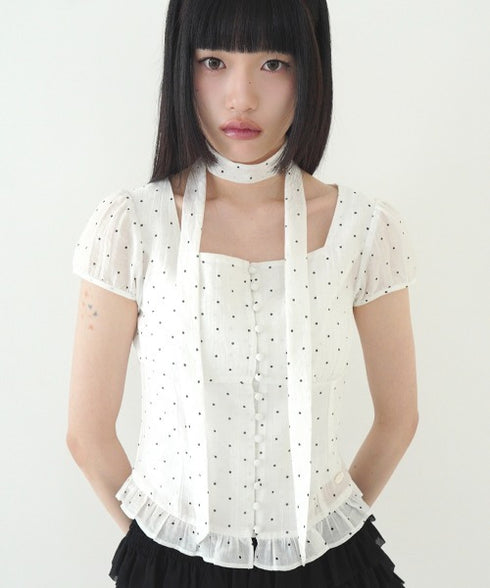 ILLIGO(イリゴ)/チョーカー付き リボン タイ スクエアネック ブラウス/RIBBON TIE SQUARE NECK BLOUSE | AT2252071 | ホワイト系その他