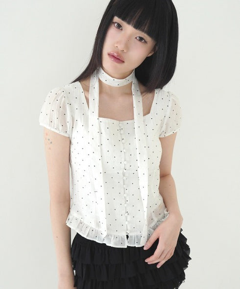 ILLIGO(イリゴ)/チョーカー付き リボン タイ スクエアネック ブラウス/RIBBON TIE SQUARE NECK BLOUSE | AT2252071 | ホワイト系その他