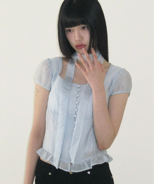 ILLIGO(イリゴ)/チョーカー付き リボン タイ スクエアネック ブラウス/RIBBON TIE SQUARE NECK BLOUSE | AT2252071 | ブルー