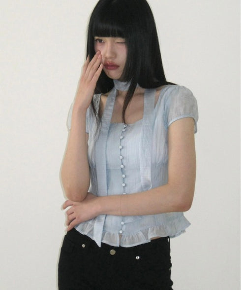 ILLIGO(イリゴ)/チョーカー付き リボン タイ スクエアネック ブラウス/RIBBON TIE SQUARE NECK BLOUSE | AT2252071 | ブルー