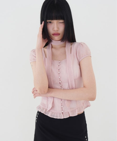 ILLIGO(イリゴ)/チョーカー付き リボン タイ スクエアネック ブラウス/RIBBON TIE SQUARE NECK BLOUSE | AT2252071 | ピンク