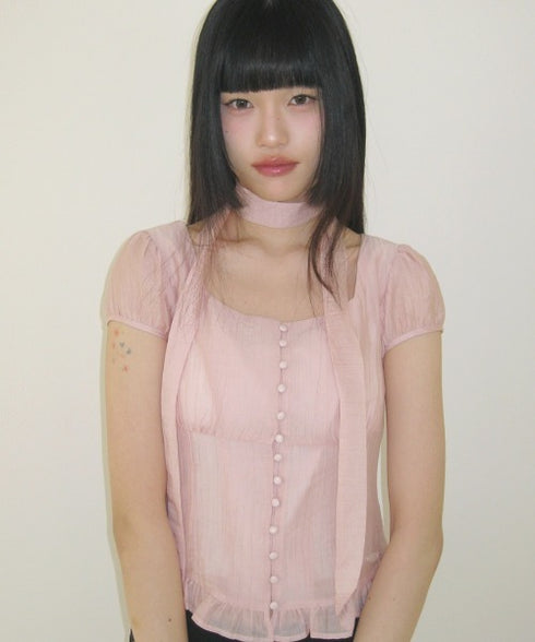ILLIGO(イリゴ)/チョーカー付き リボン タイ スクエアネック ブラウス/RIBBON TIE SQUARE NECK BLOUSE | AT2252071 | ピンク