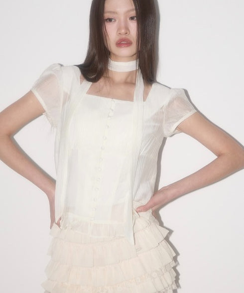ILLIGO(イリゴ)/チョーカー付き リボン タイ スクエアネック ブラウス/RIBBON TIE SQUARE NECK BLOUSE | AT2252071 | クリーム