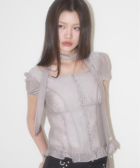 ILLIGO(イリゴ)/チョーカー付き リボン タイ スクエアネック ブラウス/RIBBON TIE SQUARE NECK BLOUSE | AT2252071 | グレー
