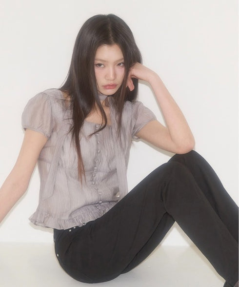 ILLIGO(イリゴ)/チョーカー付き リボン タイ スクエアネック ブラウス/RIBBON TIE SQUARE NECK BLOUSE | AT2252071 | グレー