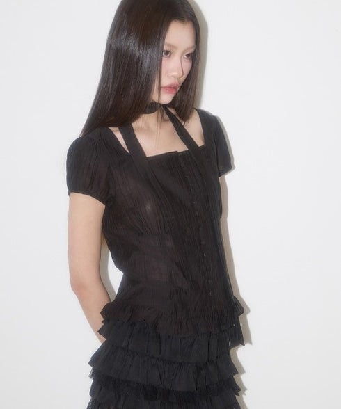 ILLIGO(イリゴ)/チョーカー付き リボン タイ スクエアネック ブラウス/RIBBON TIE SQUARE NECK BLOUSE | AT2252071 | ブラック