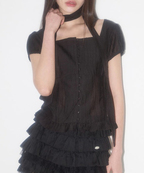 ILLIGO(イリゴ)/チョーカー付き リボン タイ スクエアネック ブラウス/RIBBON TIE SQUARE NECK BLOUSE | AT2252071 | ブラック