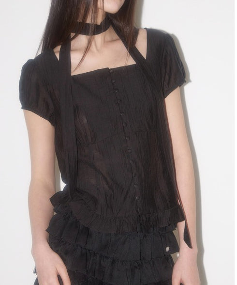 ILLIGO(イリゴ)/チョーカー付き リボン タイ スクエアネック ブラウス/RIBBON TIE SQUARE NECK BLOUSE | AT2252071 | ブラック