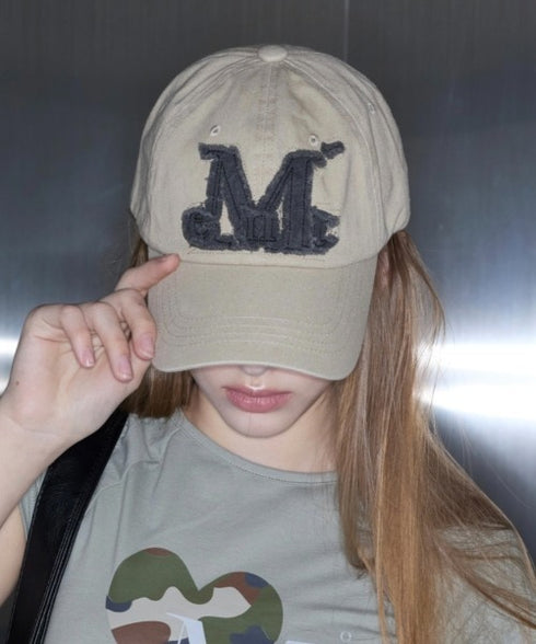 MUCENT(ムセント)/ヴィンテージ ウォッシング アップリケ ベースボール キャップ サイズ調整可能/VINTAGE WASHING APPLIQUE BALL CAP | AT5252074 | ベージュ