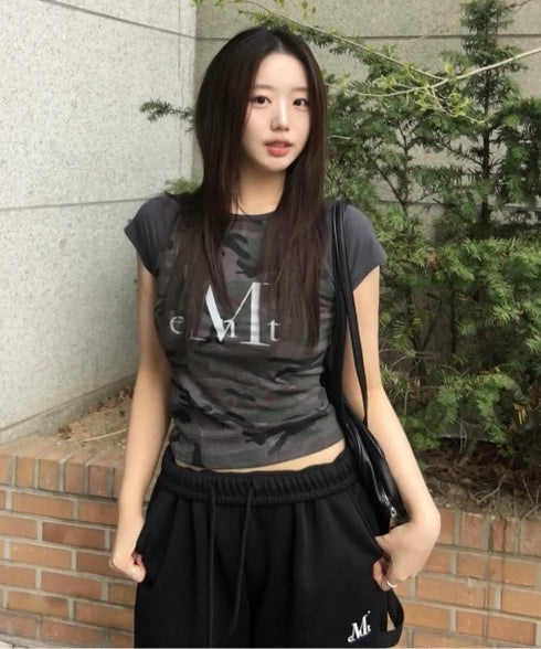 MUCENT(ムセント)/迷彩 カモフラ スリムフィット 半袖 Tシャツ/RUFFIN CAMO RAGLAN SLIM FIT HALF T | AT2252079 | チャコールグレー