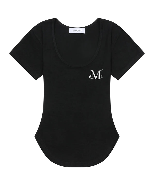 MUCENT(ムセント)/Uネック 裾ラウンド クロップド 半袖 Tシャツ/U-NECK CROP HALF T | AT2252080 | ブラック