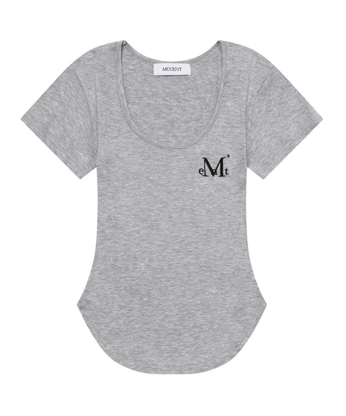 MUCENT(ムセント)/Uネック 裾ラウンド クロップド 半袖 Tシャツ/U-NECK CROP HALF T | AT2252080 | グレー