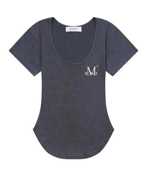 MUCENT(ムセント)/Uネック 裾ラウンド クロップド 半袖 Tシャツ/U-NECK CROP HALF T | AT2252080 | チャコールグレー