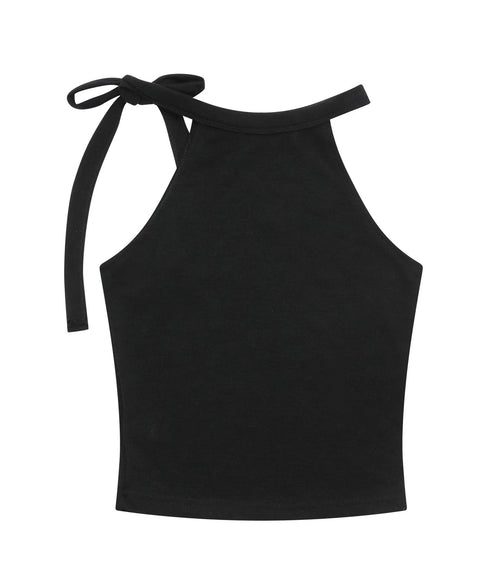 MUCENT(ムセント)/リボン クロップド ホルターネック タンクトップ/Bow-up Ribbon Crop Halter Sleeveless | AT2252081 | ブラック