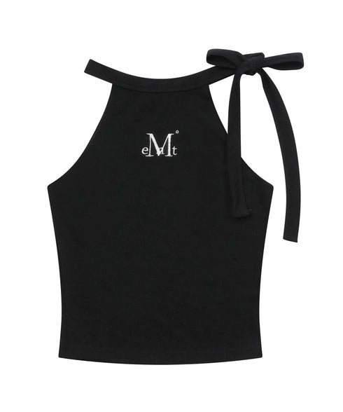 MUCENT(ムセント)/リボン クロップド ホルターネック タンクトップ/Bow-up Ribbon Crop Halter Sleeveless | AT2252081 | ブラック