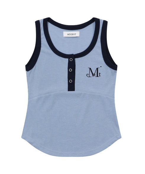 MUCENT(ムセント)/配色 ボタン リブ タンクトップ/COLOR-POP BUTTON CROP SLEEVELESS | AT2252082 | サックスブルー
