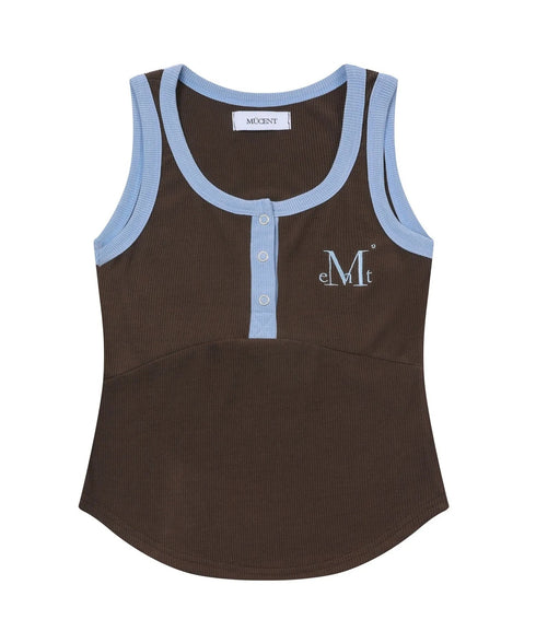 MUCENT(ムセント)/配色 ボタン リブ タンクトップ/COLOR-POP BUTTON CROP SLEEVELESS | AT2252082 | ブラウン