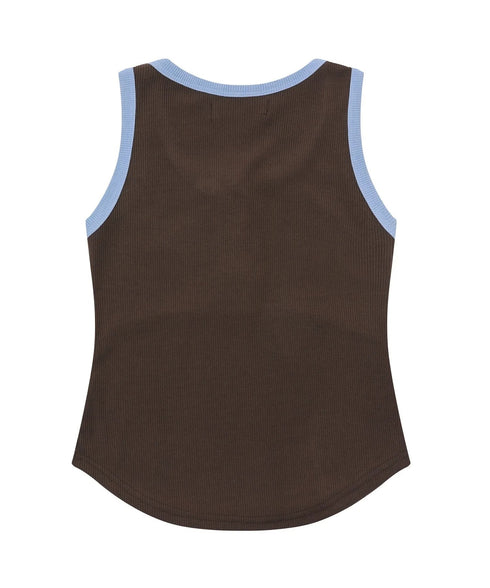 MUCENT(ムセント)/配色 ボタン リブ タンクトップ/COLOR-POP BUTTON CROP SLEEVELESS | AT2252082 | ブラウン