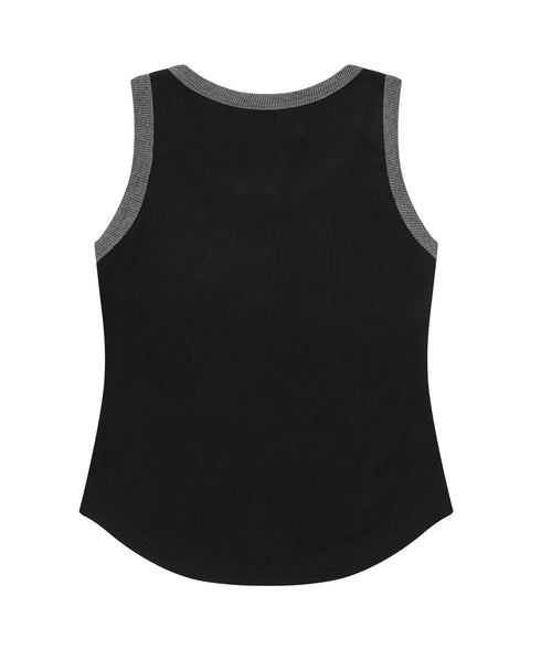 MUCENT(ムセント)/配色 ボタン リブ タンクトップ/COLOR-POP BUTTON CROP SLEEVELESS | AT2252082 | ブラック
