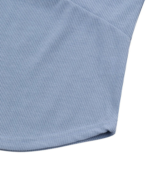 MUCENT(ムセント)/配色 ボタン リブ タンクトップ/COLOR-POP BUTTON CROP SLEEVELESS | AT2252082 | サックスブルー