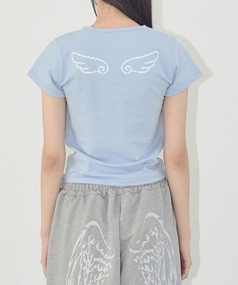 FANCY CLUB(ファンシークラブ)/エンジェル クロップド 半袖 Tシャツ/ANGEL MARK CROP TEE | AT2252084 | スカイブルー