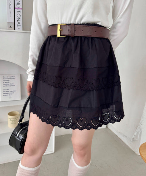 コットンレースハートミニスカート | SL2256002 | ブラック