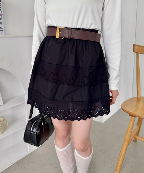 コットンレースハートミニスカート | SL2256002 | ブラック