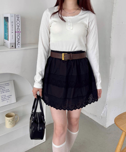 コットンレースハートミニスカート | SL2256002 | ブラック