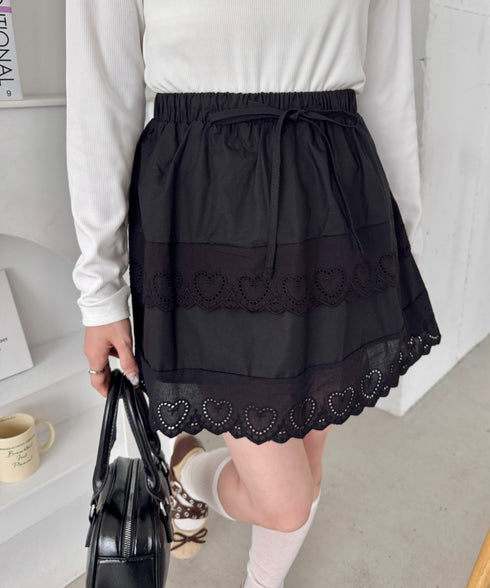 コットンレースハートミニスカート | SL2256002 | ブラック